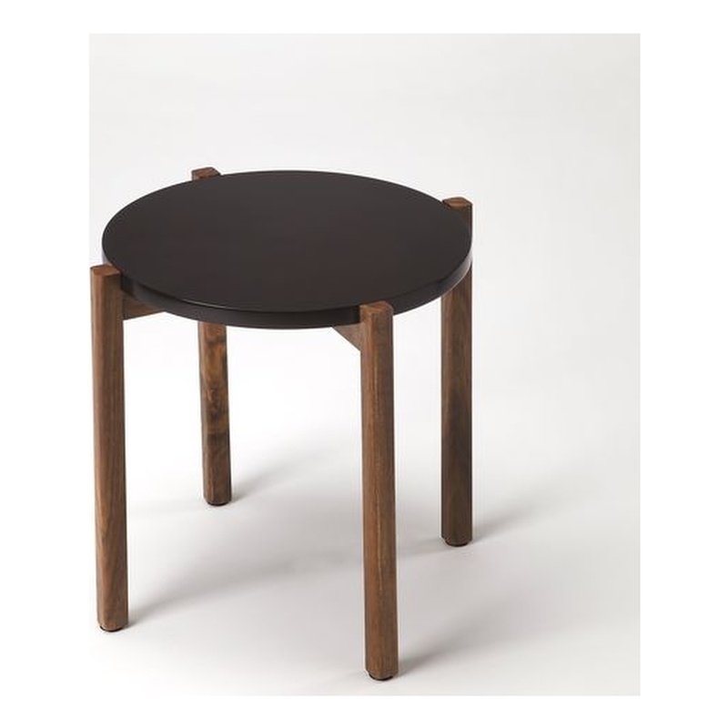 Home Square Modern End Table in Black Top and Brown - Set of 2
