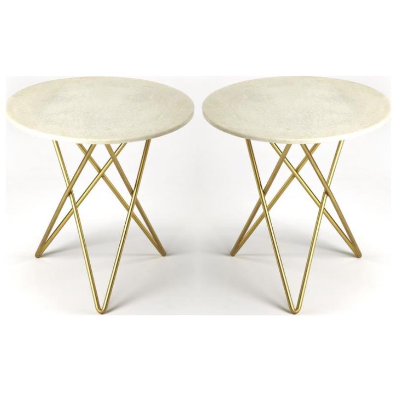 Home Square Marble and Metal Bunching Table in White - Set of 2