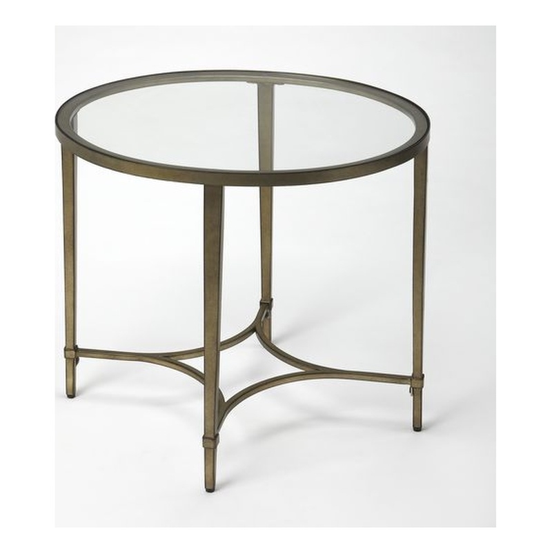 Home Square Oval Metal End Table in Antique Gold Finish - Set of 2