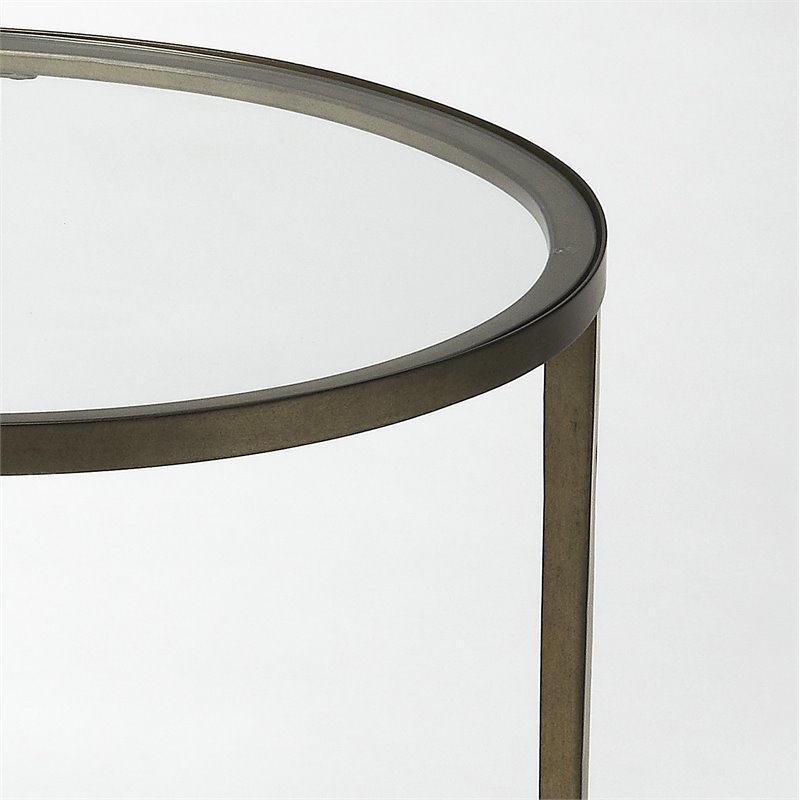 Home Square Oval Metal End Table in Antique Gold Finish - Set of 2