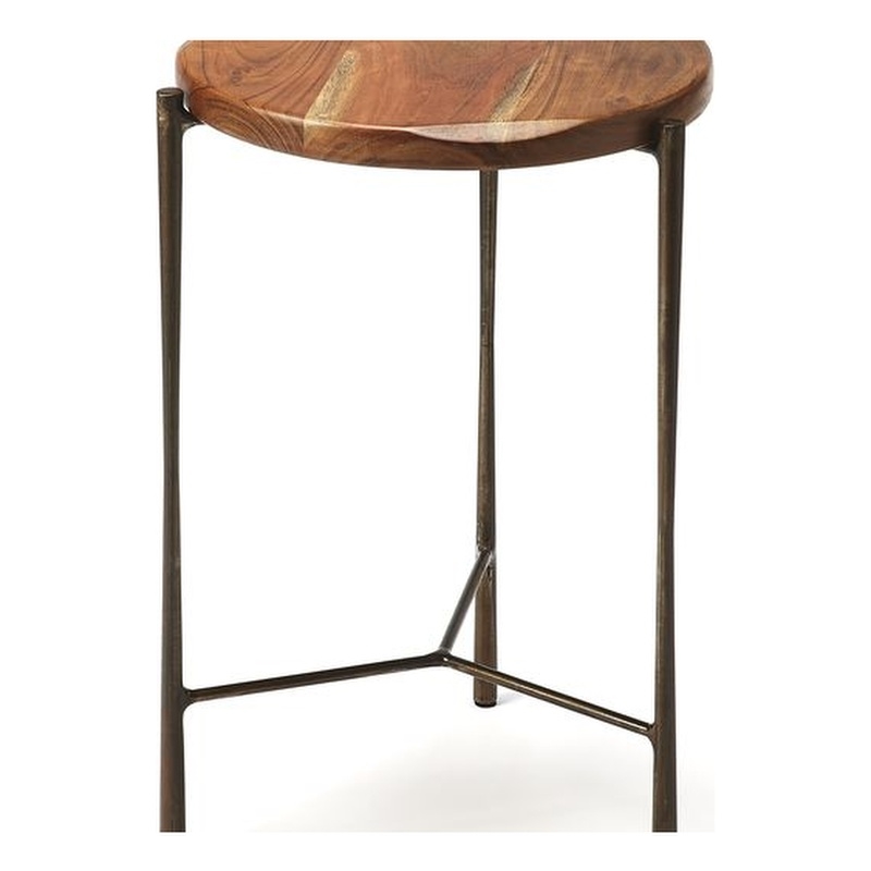Home Square Round Acacia Wood Accent Table in Brown - Set of 2