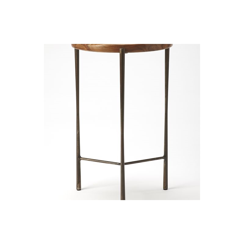 Home Square Round Acacia Wood Accent Table in Brown - Set of 2