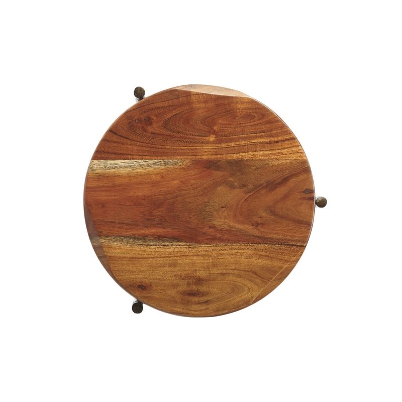 Home Square Round Acacia Wood Accent Table in Brown - Set of 2