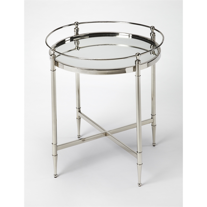 Home Square Modern Round Metal and Mirror End Table - Set of 2