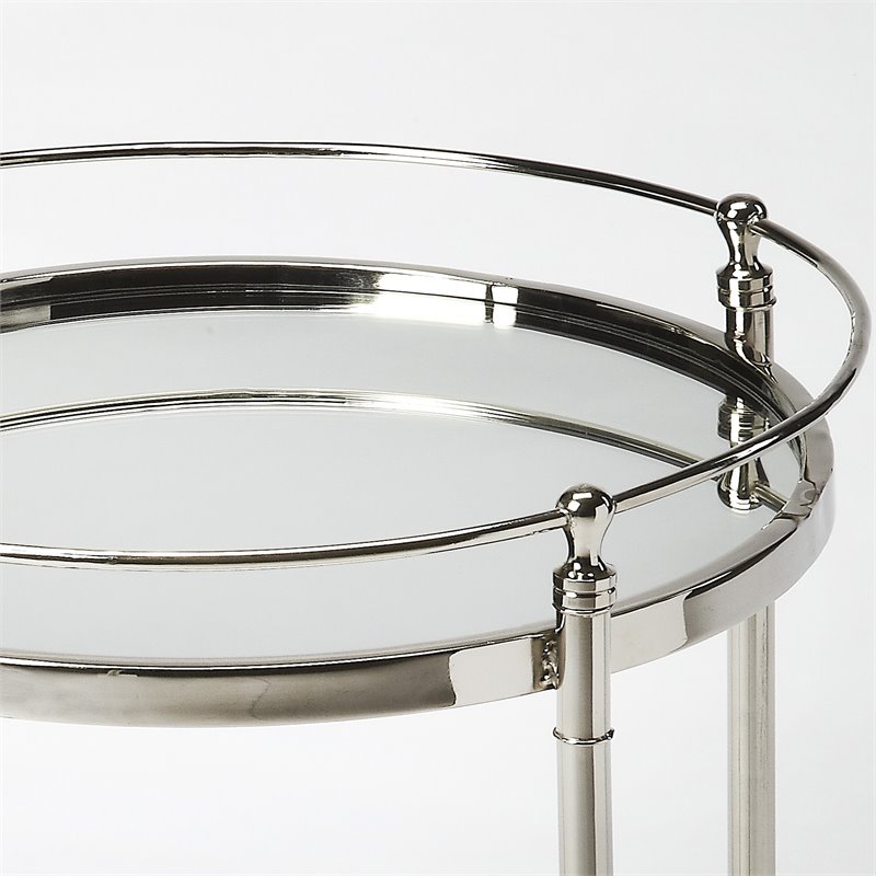 Home Square Modern Round Metal and Mirror End Table - Set of 2