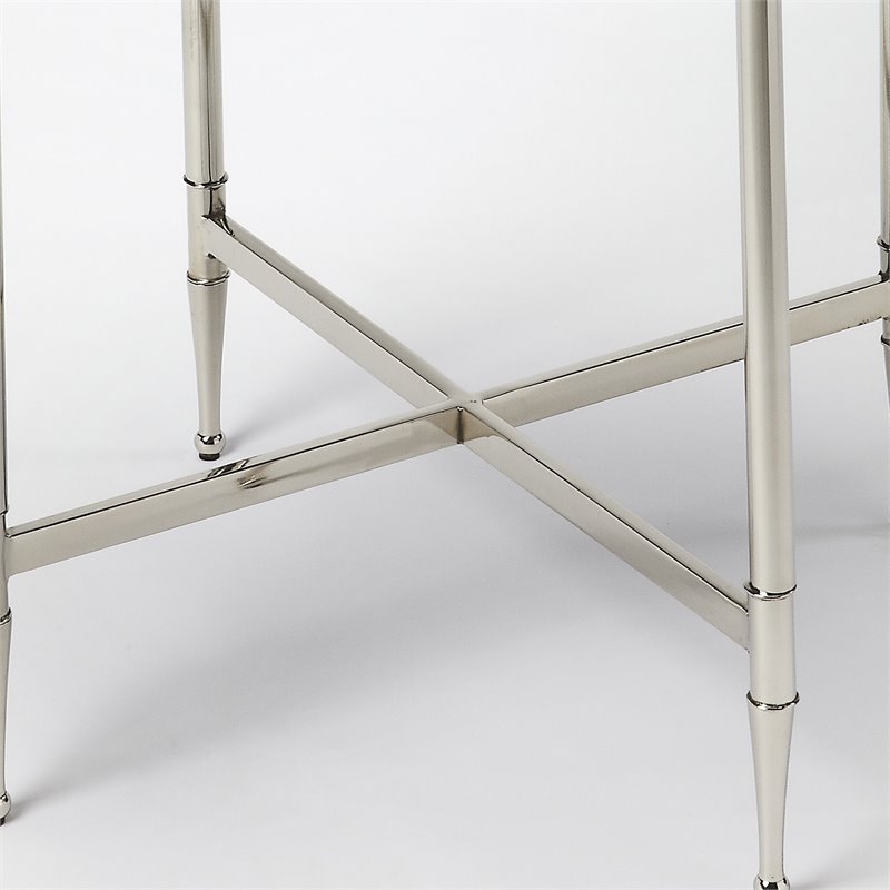 Home Square Modern Round Metal and Mirror End Table - Set of 2