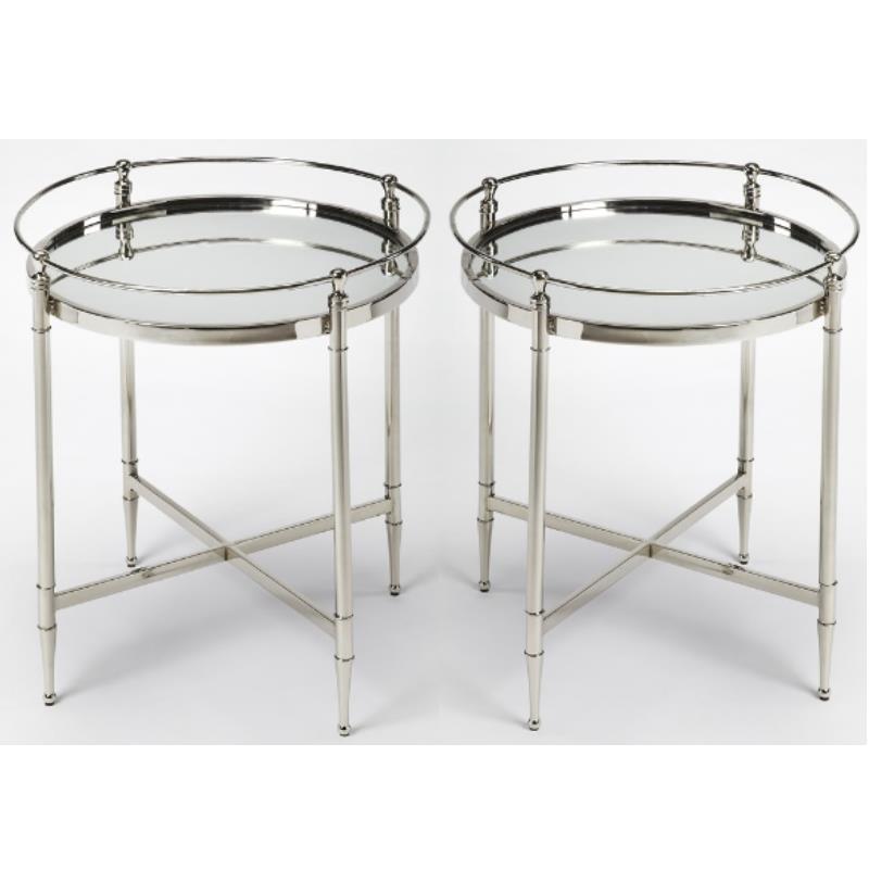 Home Square Modern Round Metal and Mirror End Table - Set of 2