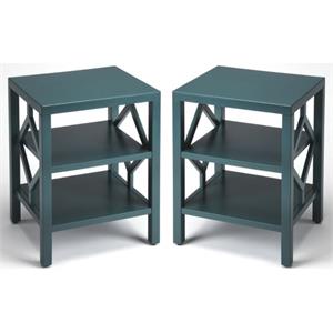 Home Square Modern Solid Wood End Table in Teal Finish - Set of 2
