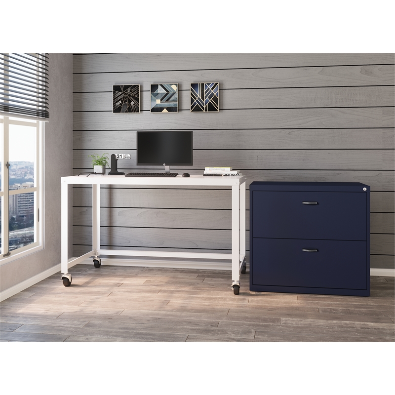 Home Square 2-Piece Set with Mobile Metal Desk and Lateral File Cabinet