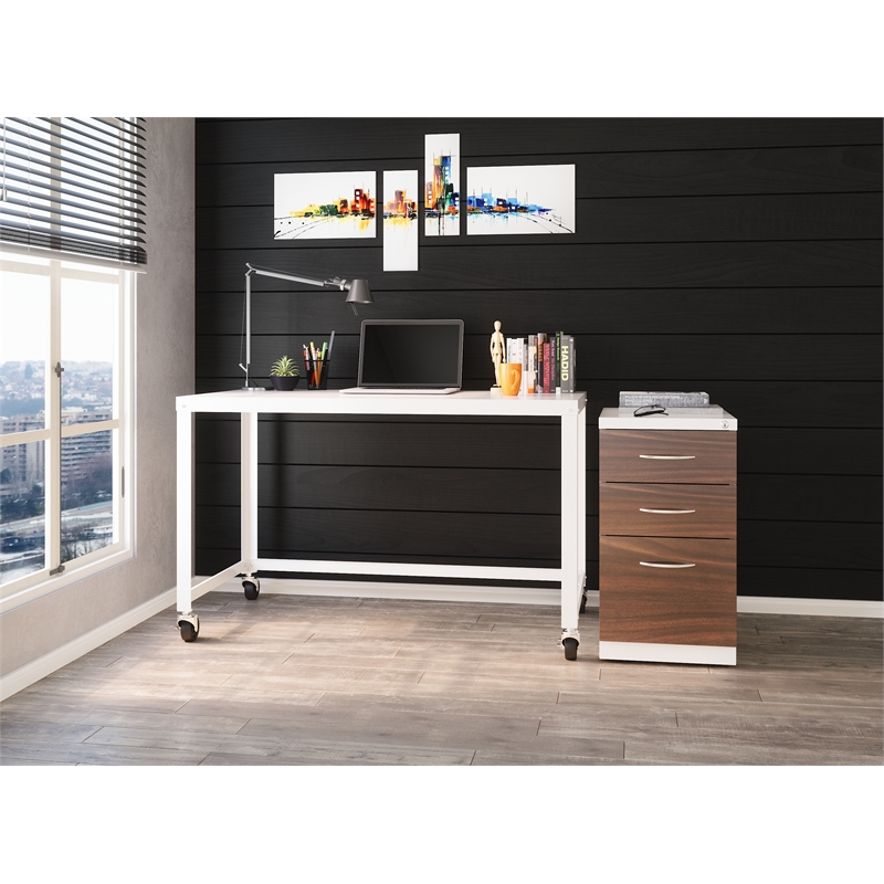 Home Square 2-Piece Set with Mobile Desk and Lateral File Cabinet in White