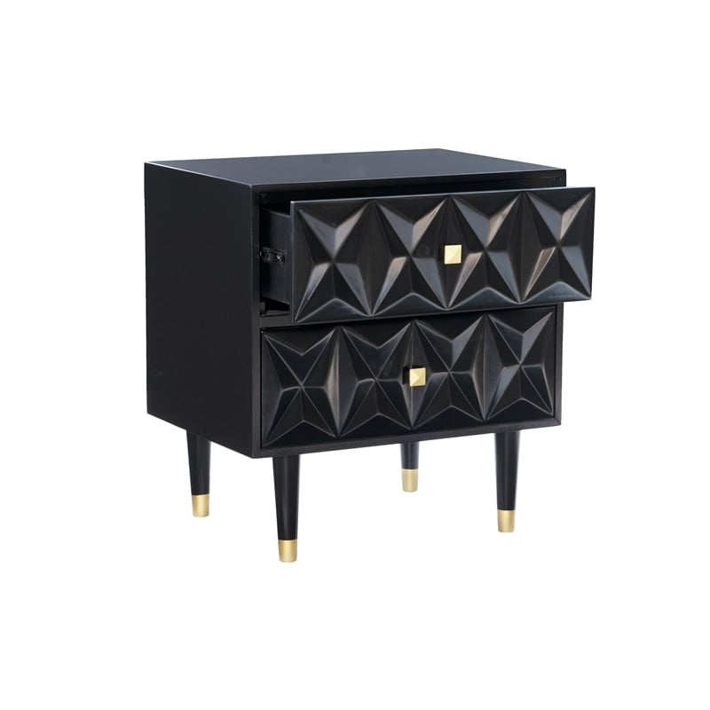 Home Square 2-Piece Set with Nightstand and Six Drawer Dresser in Black