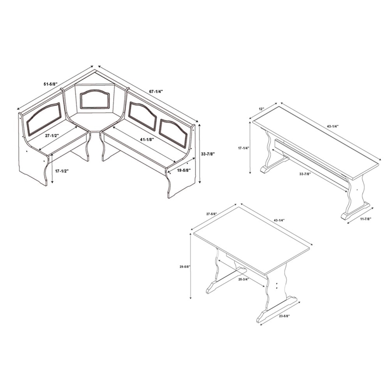 Home Square 2-Piece Set with Corner Dining Nook Set and Fabric Cushion Set