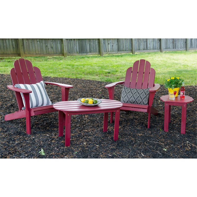 Home Square 3-Piece Set with Outdoor Coffee Table and 2 Chairs in Red