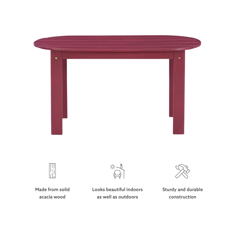 Home Square 3-Piece Set with Outdoor Coffee Table and 2 Chairs in Red