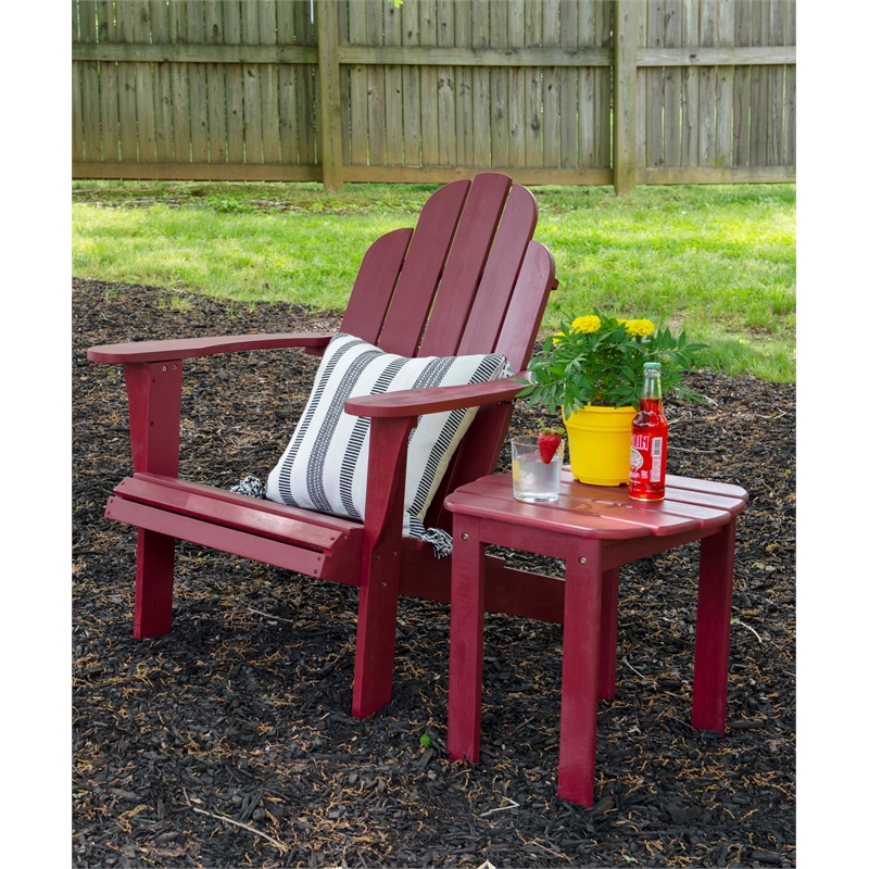 Home Square 3-Piece Set with Outdoor Side Table and 2 Chairs in Red