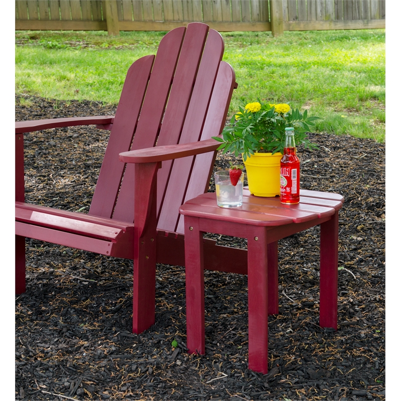 Home Square 3-Piece Set with Outdoor Side Table and 2 Chairs in Red