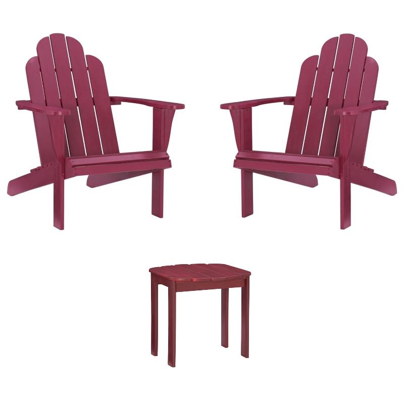 Home Square 3-Piece Set with Outdoor Side Table and 2 Chairs in Red