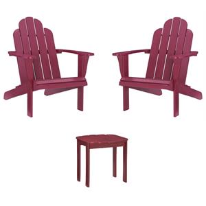 Home Square 3-Piece Set with Outdoor Side Table and 2 Chairs in Red