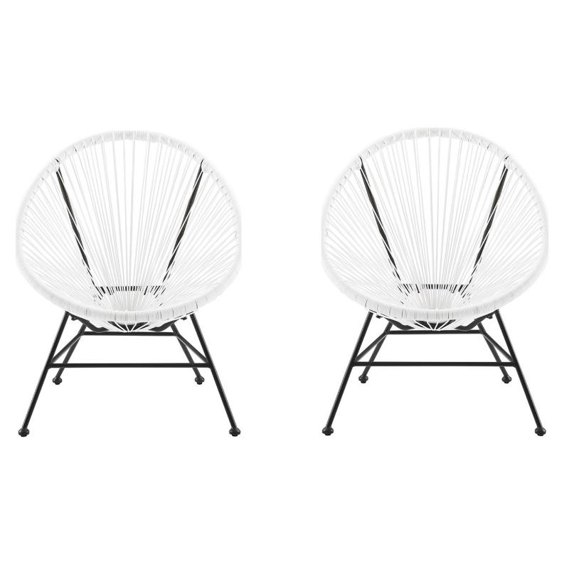 Home Square Outdoor Metal Single Chair in White Finish - Set of 2