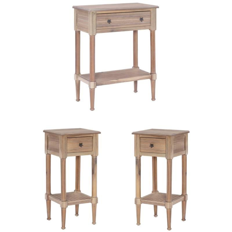 Home Square 3-Piece Set with Accent Table and 2 Side Tables in Natural