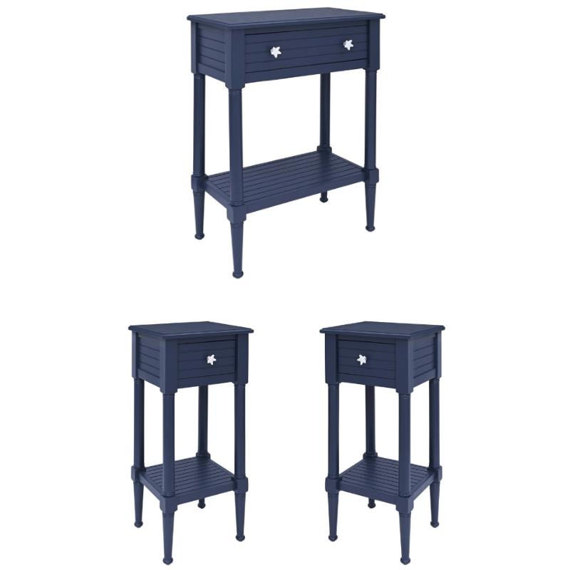 Home Square 3-Piece Set with Accent Table and 2 Side Tables in Navy