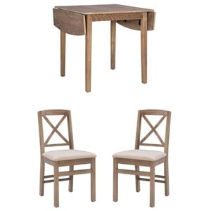 Home Square 3-Piece Set with Dining Table and Two Dining Chairs in Washed Gray