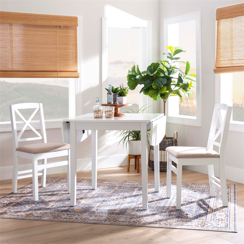 Home Square 3-Piece Set with Dining Table and Two Dining Chairs in White