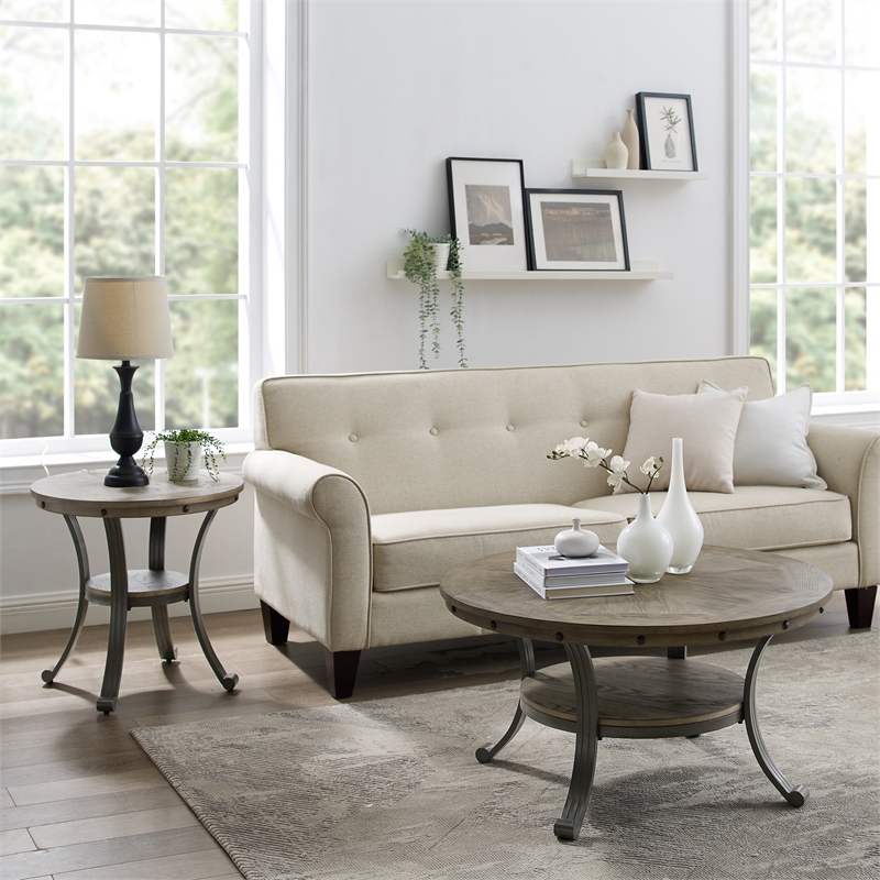 Home Square 3-Piece Set with Coffee Table and 2 Accent Tables in Pewter