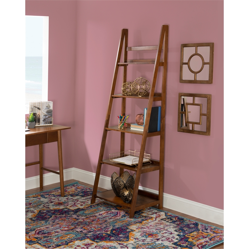 Home Square 2-Piece Set with One Drawer Desk and Five Shelf Bookcase