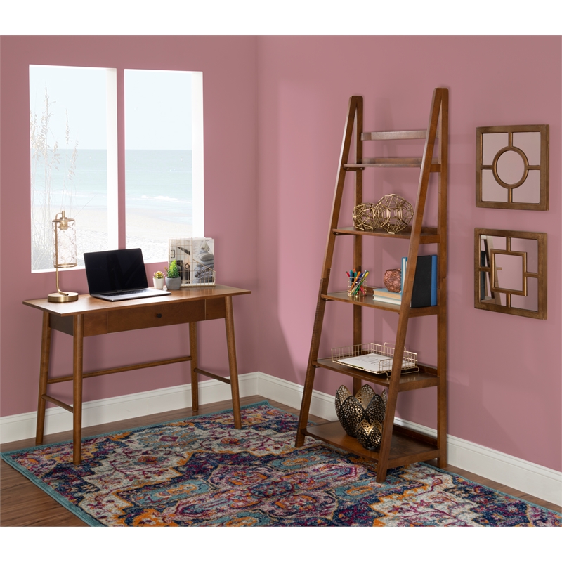 Home Square 2-Piece Set with One Drawer Desk and Five Shelf Bookcase