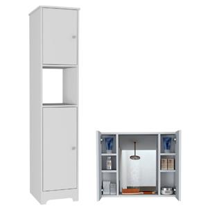 Home Square 2-Piece Set with 67&quot Linen Cabinet and Medicine Cabinet in White