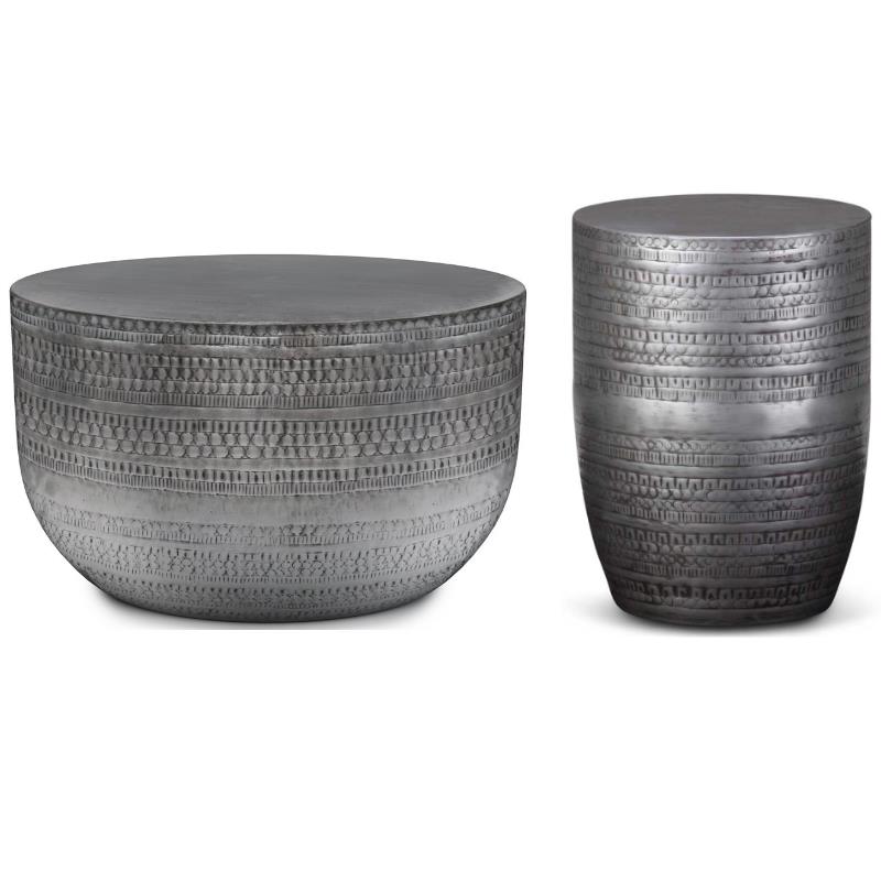 Home Square 2-Piece Set with Coffee Table and Side Table in Antique Silver