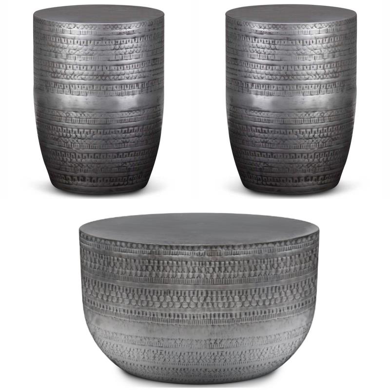 Home Square 3-Piece Set with Coffee Table and 2 Side Tables in Antique Silver