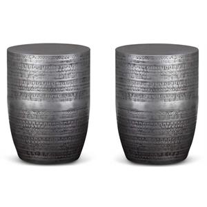 Home Square 15&quot Metal Large Accent Side Table in Antique Silver - Set of 2