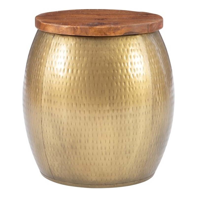 Home Square 2-Piece Set with Drum Table and Drum Side Table in Gold