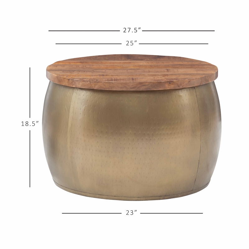 Home Square 2-Piece Set with Drum Table and Drum Side Table in Gold