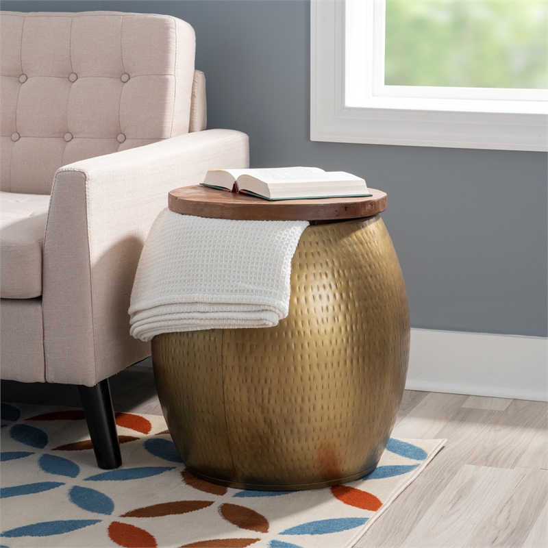 Home Square 2-Piece Set with Drum Table and Drum Side Table in Gold