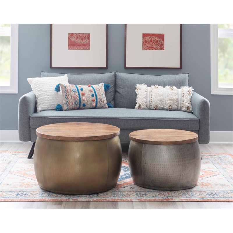 Home Square 2-Piece Set with Drum Table and Drum Side Table in Gold