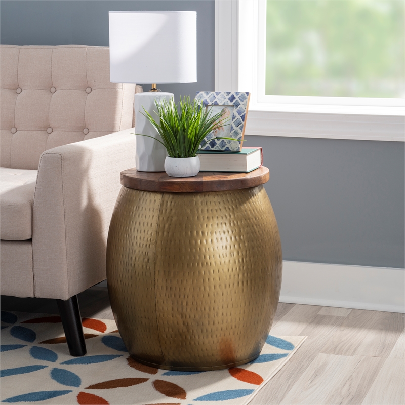 Home Square 2-Piece Set with Drum Table and Drum Side Table in Gold