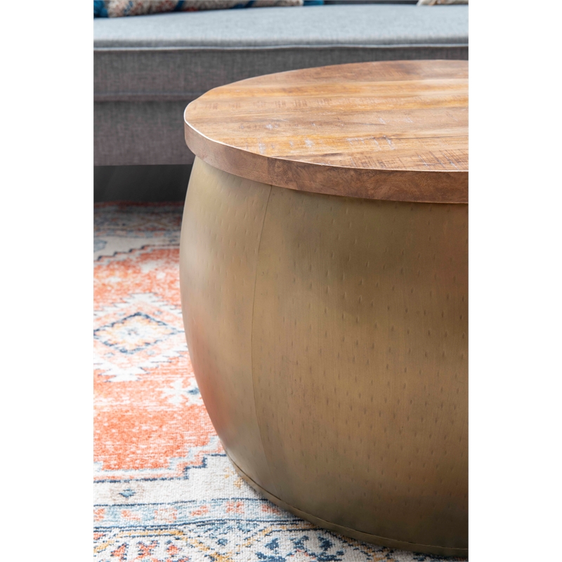 Home Square 2-Piece Set with Drum Table and Drum Side Table in Gold