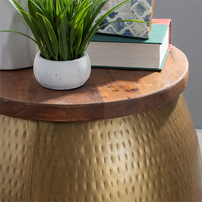 Home Square 2-Piece Set with Drum Table and Drum Side Table in Gold