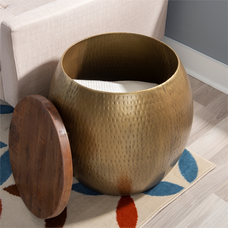 Home Square 2-Piece Set with Drum Table and Drum Side Table in Gold