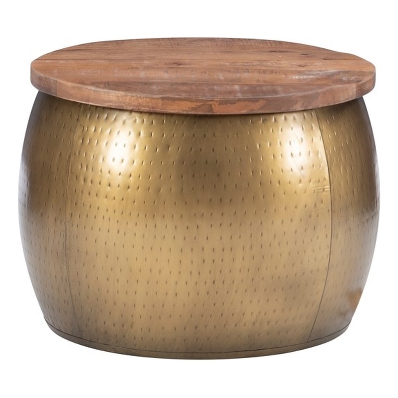 Home Square 2-Piece Set with Drum Table and Drum Side Table in Gold