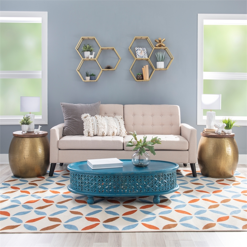 Home Square 2-Piece Set with Drum Table and Drum Side Table in Gold