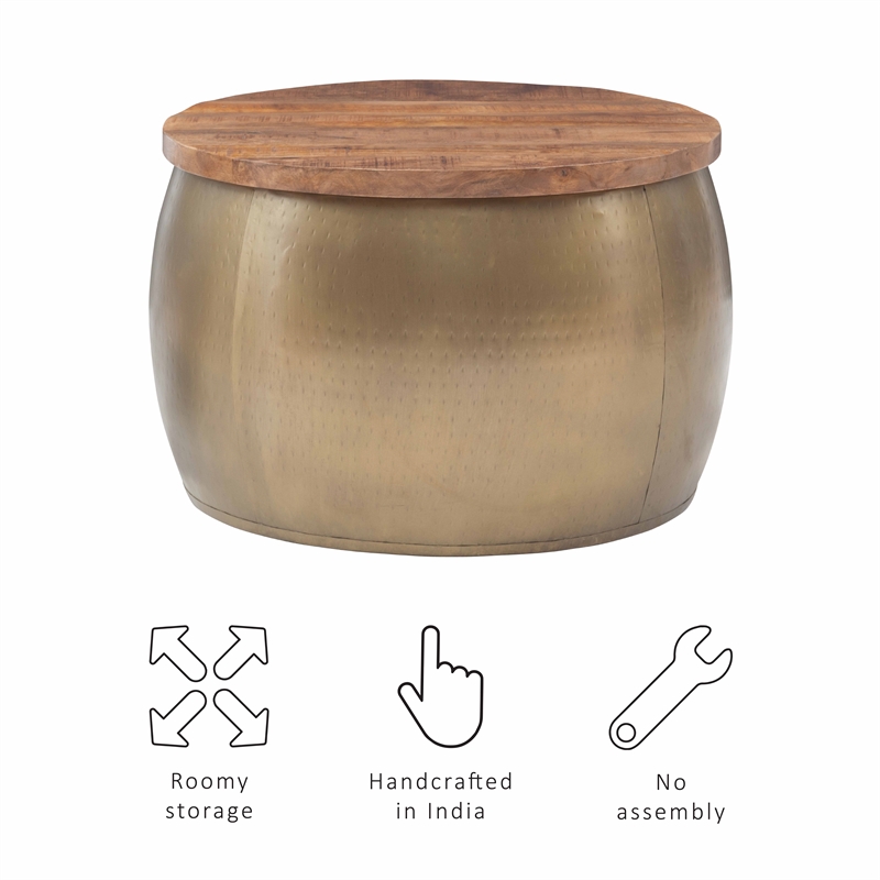 Home Square 2-Piece Set with Drum Table and Drum Side Table in Gold