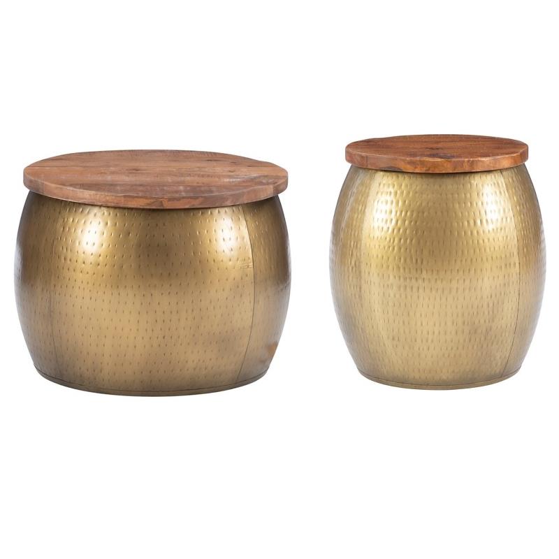 Home Square 2-Piece Set with Drum Table and Drum Side Table in Gold