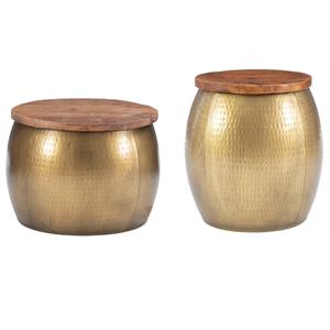 Home Square 2-Piece Set with Metal Drum Table and Drum Side Table