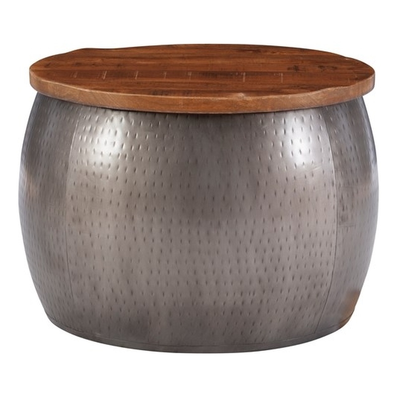Home Square 2-Piece Set with Drum Table and Drum Side Table in in Silver