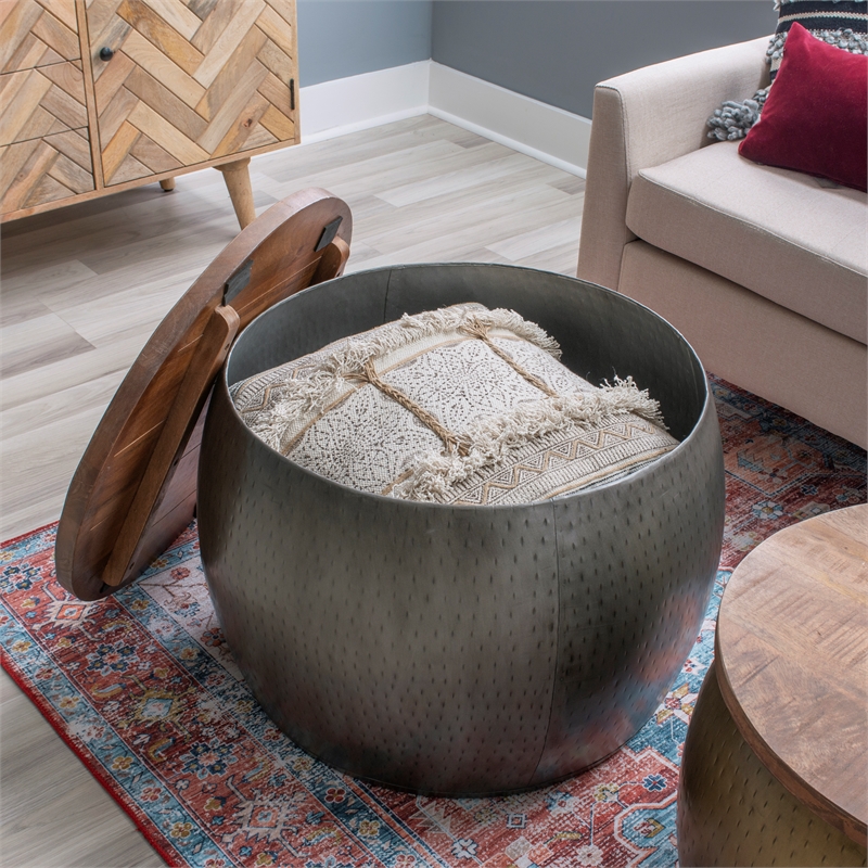 Home Square 2-Piece Set with Drum Table and Drum Side Table in in Silver