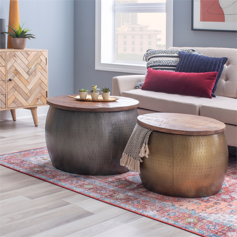 Home Square 2-Piece Set with Drum Table and Drum Side Table in in Silver